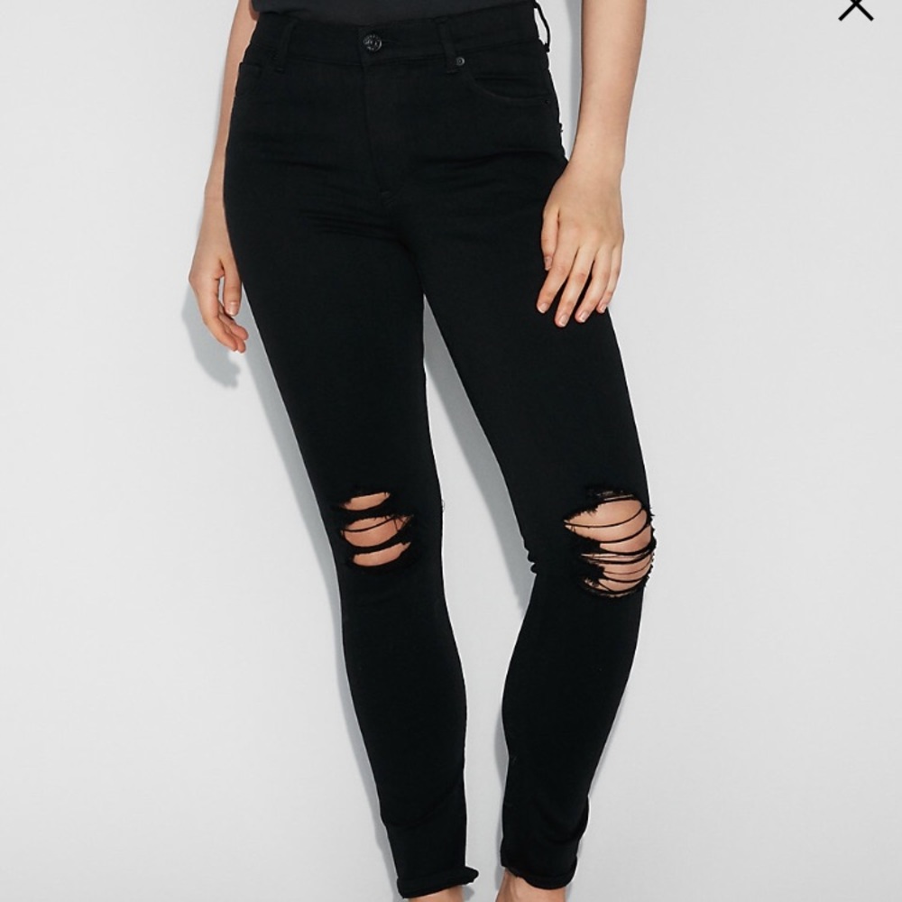 Express High Waisted Ripped Knees Black Jeans